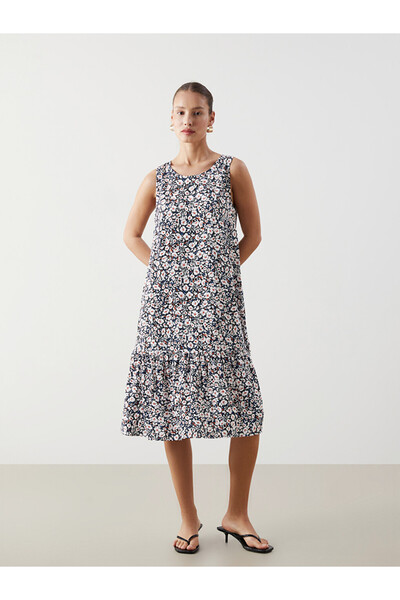 LC Waikiki Black Crew Neck Floral Women's Dress