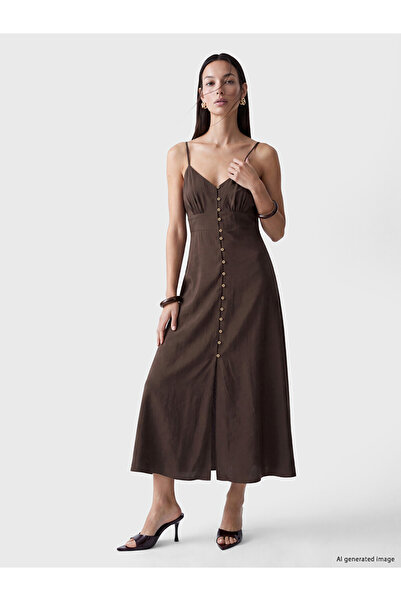 LC Waikiki Brown Heart Collar Rope Strap Modal Blend Dress