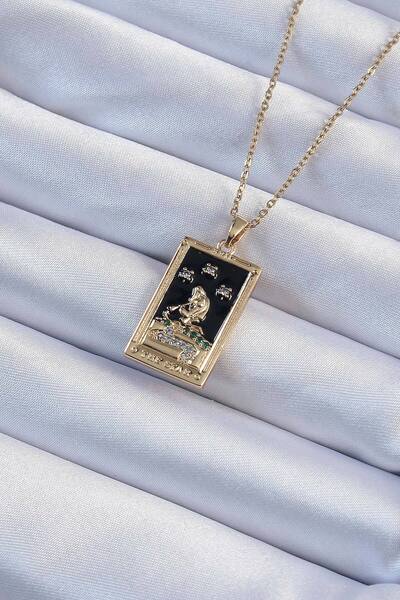 DMR Elegance 316L Steel Chain Gold Color Zircon Stone Black Enamel Girl Figur...
