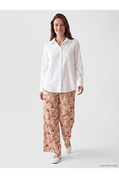 LC Waikiki Beige Elastic Waist Patterned Women's Trousers