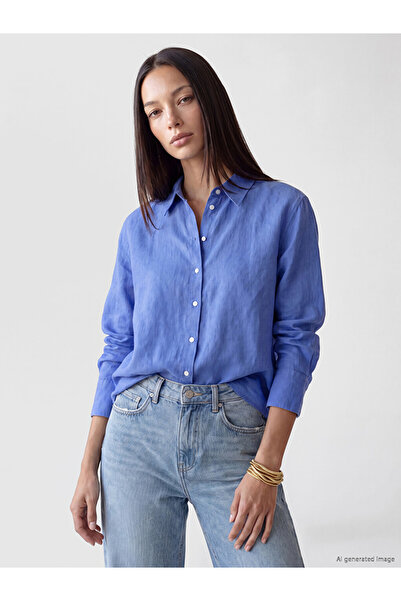 LC Waikiki Blue Women's Linen Shirt