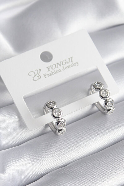 DMR Elegance Brass Silver Color Zircon Stone Women's Earrings