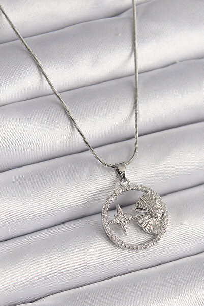 Clariss 316L Steel Silver Color Chain Zircon Stone Star Medallion Model Women...