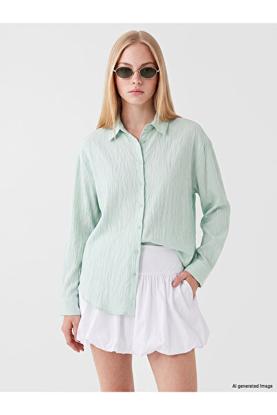 LC Waikiki Green Striped Oversize Women's Shirt