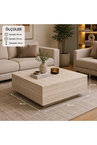 OFİSSEKİZ Block XL Traverten Orta Sehpa 90*90 cm | Modern Kare Salon Sehpası ...