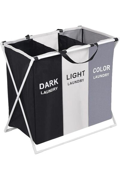 Arabest Laundry Basket,3-Section Wardrobe Sorting Bin,135L Aluminum Frame Fol...
