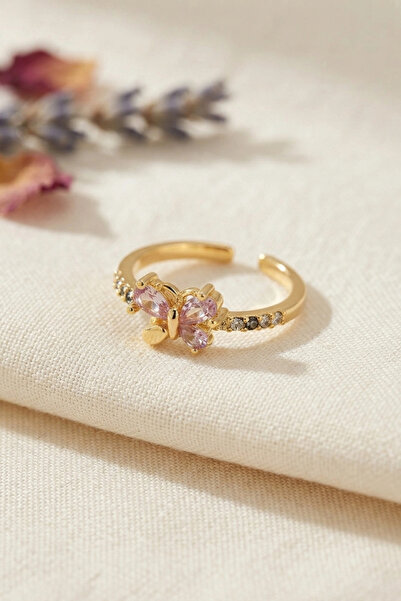 ARMÜZ Pink Zircon Stone Butterfly Model Women's Ring
