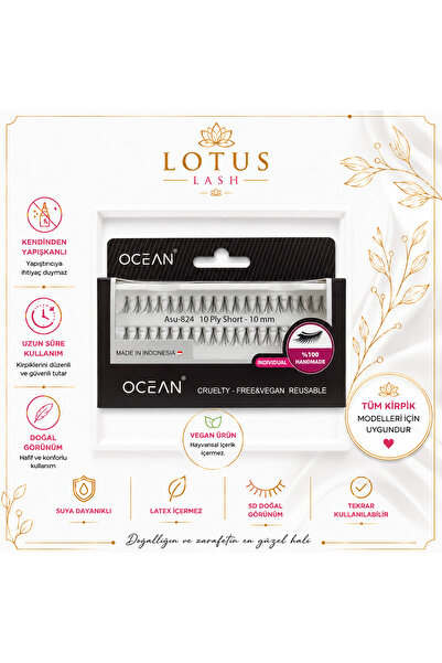 Ocean Asu-824 El Yapımı Vegan Demet Takma Kirpik 10mm Short (10 Ply Doğal Hac...