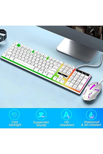 SKY TOUCH مجموعة لوحة مفاتيح وماوس للألعاب من سكاي تاتش، باللون الأبيض