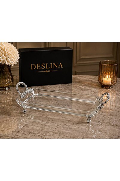Deslina Silver Detailed Rectangular Glass Presentation Tray |   Decorative Se...