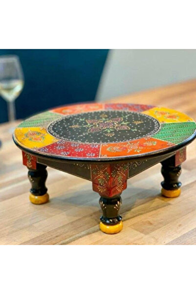 QUESERA Premium Quality Wooden Decorative Hand Painted Multicolor Stool.