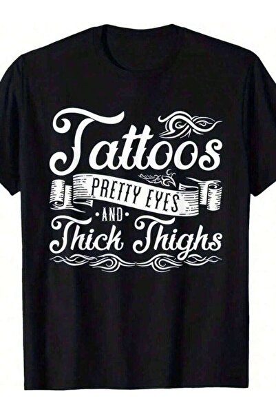 25W تي شيرت نسائي كبير الحجم بتصميم وشم "Tattoos Pretty Eyes Thighs" وتصميم و...