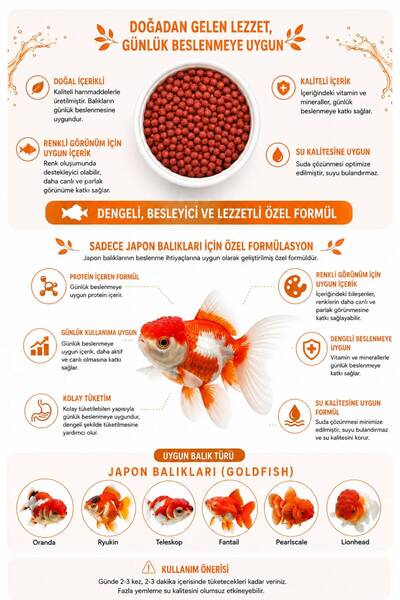Gold Red Pellet Japon Balığı Yemi 100 ml Renk Geliştirici Goldfish Pelet Yem