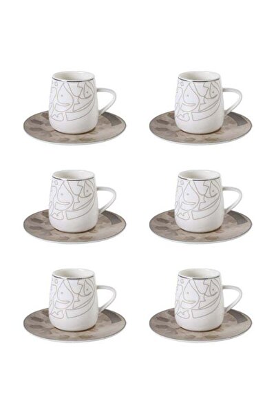 Trust 12-Piece Porcelain Coffee Cup&Saucer Set Beige/Silver 100ML, Set for 6 ...