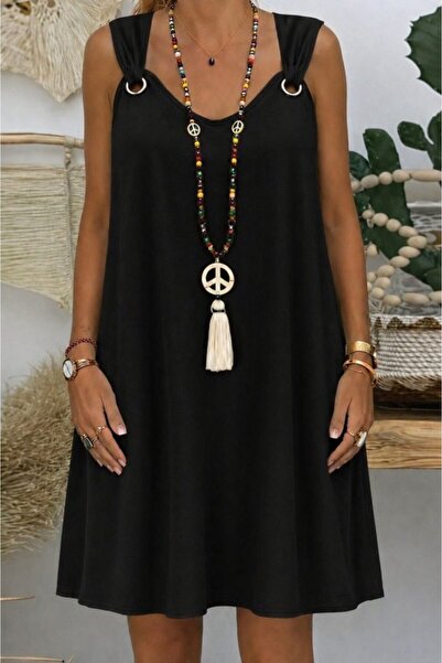 Şeker Portakalım Women's Strappy V-Neck Bird Eye Detailed Midi Aerobin Dress