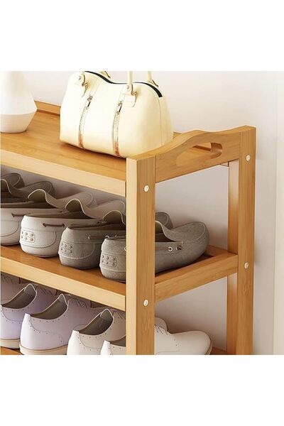 GENERAL Bamboo Shoe Rack, Wooden Shoe Cabinets with Two Rounded Handle, Free ...