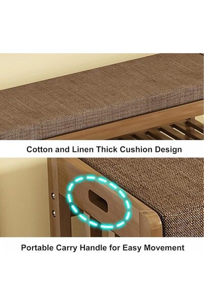 GENERAL Bamboo 2-Shelf Shoe Rack Bench with Cushion, Rustic Style, Tiered She...
