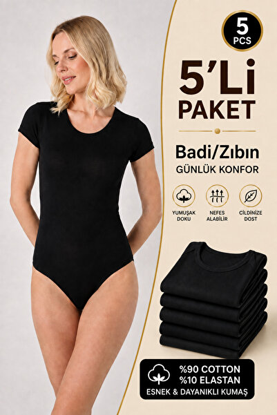 Altınay Women's 5-Pack Half Sleeve Snap Fastener Bodysuit/Leotard 90% Cotton