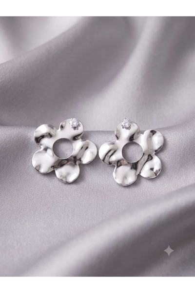 XP XUPİNG Silver Daisy Wavy Texture Sparkling Earrings