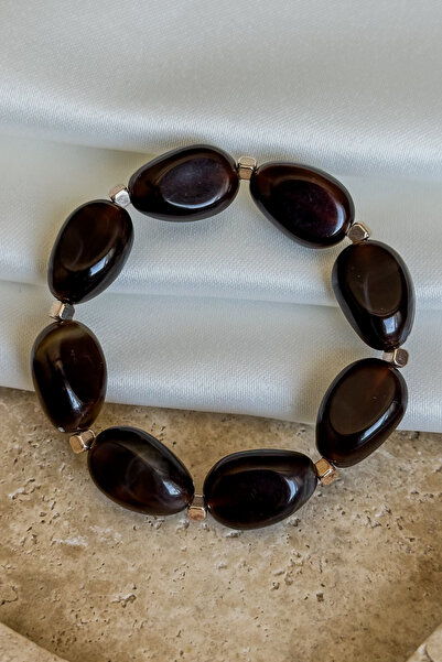 Dore Collection Dark Brown Smoky Quartz Agate Natural Stone Bracelet with Met...