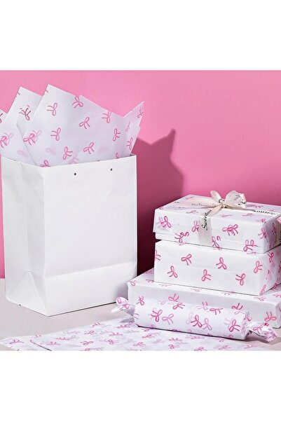 KASTWAVE 20 Sheets Pink Bow Tissue Paper, Large Decorative Gift Wrap Tissue f...