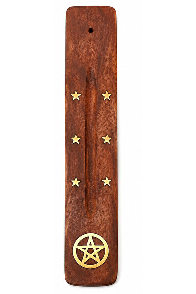 VİALUNA Suport Decorat cu Alamă - Lemn de Mango- Pentagramă ⛤