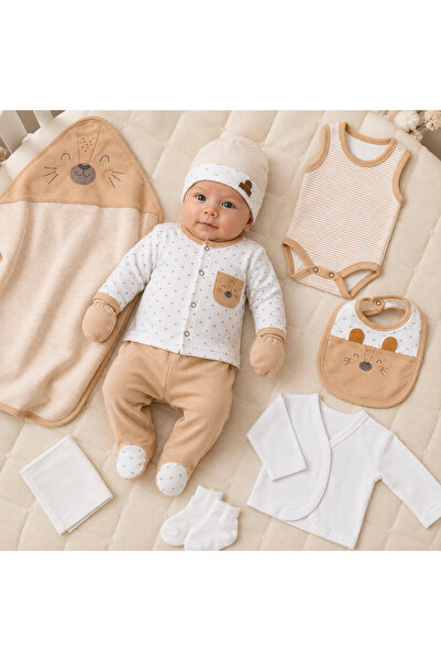 bidunyabebe طقم أطفال حديثي الولادة مكون من 10 قطع مطرزة بتصميم دب - مجموعة م...