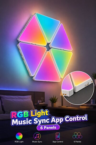 Generic 6 قطع من لوحات إضاءة LED ذكية RGBIC للحائط مع تحكم عبر التطبيق ومزامن...