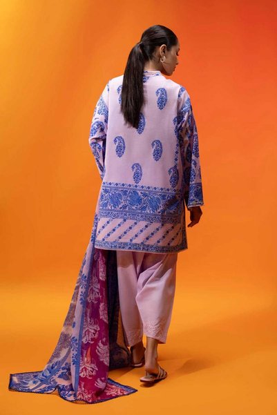 Bazm-A Fashion Atelier Relax Purple Kurti-Salwar-Stole 3 pcs Set