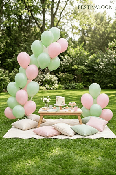 FESTİVALOON 20’li Makaron Yeşil Pembe Balon Seti 11 İnç Doğum Günü Baby Showe...