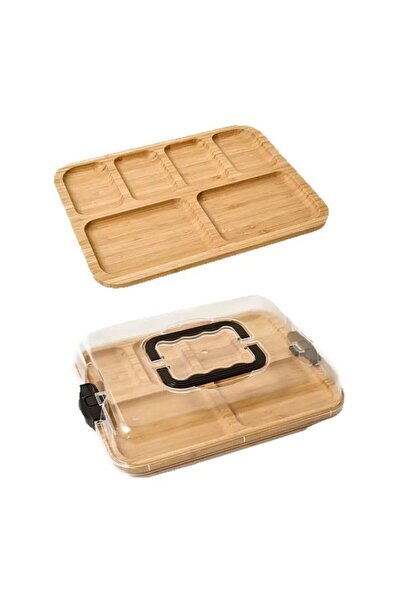 Morvena Picks Farfurie din bambus cu sase compartimente cu capac transparent,...