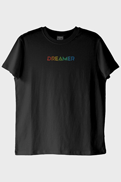 lofux تي شيرت أسود مكتوب عليه Dreamer Color