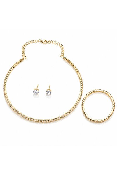 Pursehuit Set colier choker, brățară și cercei, auriu, cu cristale, Adea C2