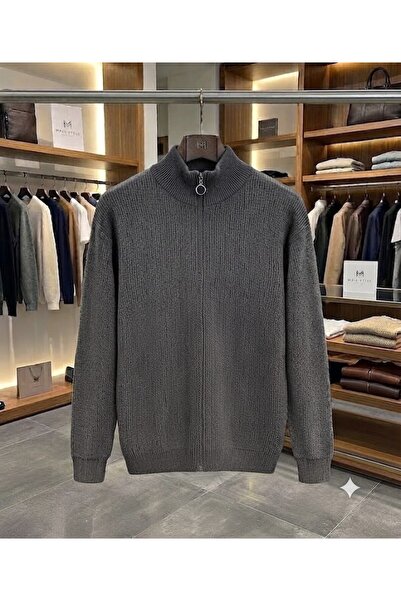 zs zaos fashion Men's Full Zipper Stand Collar Cardigan Sweater Thick Winter ...