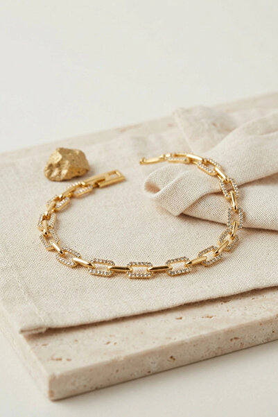 Generic Brand Gold Color Brass Row Square Model Zircon Stone Bracelet