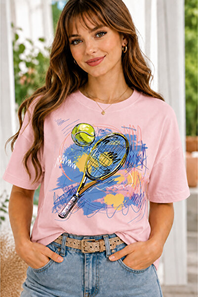 VODEXA Unisex Oversize Tennis Printed T-Shirt 100% Cotton Tennis Themed Comfo...