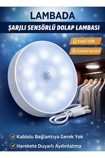Carub Şarjlı ve Sensörlü Dolap Lambası – 10 cm Çap, Kablosuz Kullanım ve Deko...