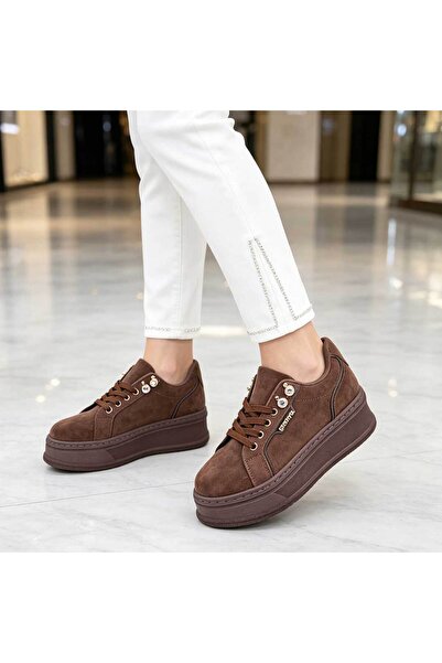 Tmall Adidași de damă, din piele, cu talpă platformă, D1471, maro
