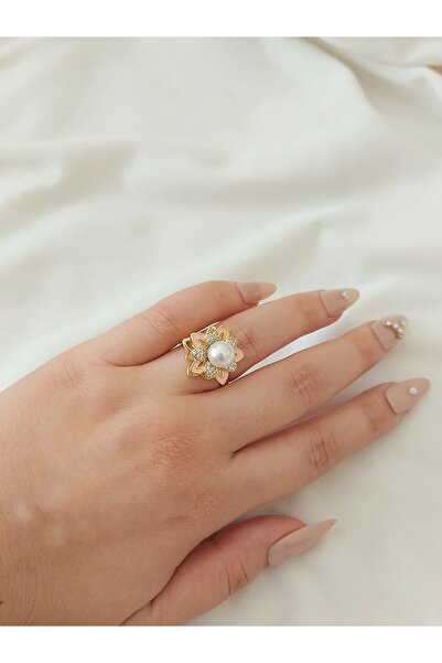 bijoux uniques Flower Pearl Steel Stress Ring Can Be Adjusted to the Finger