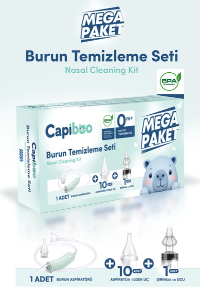 Capiboo Burun Temizleme Seti MEGA PAKET Burun Temizleme Aspiratörü, 10 Yedek ...