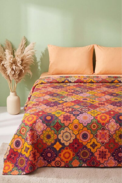 Rivaİstanbul غطاء سرير وبيكيه ملون مطبوع بتصميم أناضولي مقاس 210x230 سم