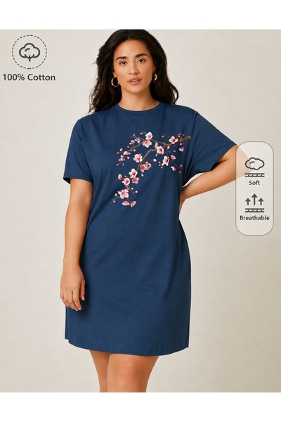 classy moda Women's Floral Branch Printed Oversize Extra Long Tunic T-Shirt