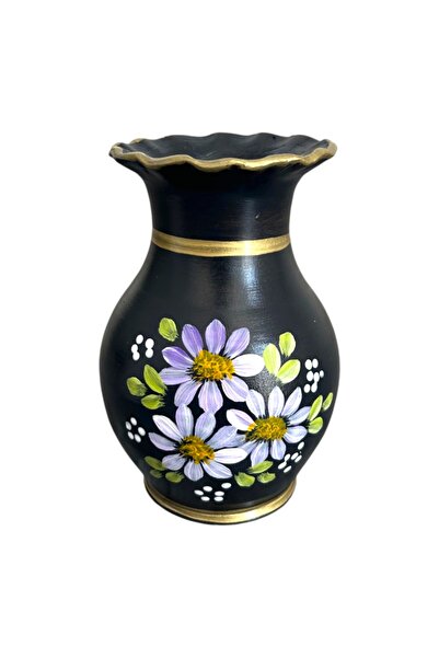 Ceramica Martinescu Vaza ceramica neagra pictata cu margarete - 20 cm - lucra...