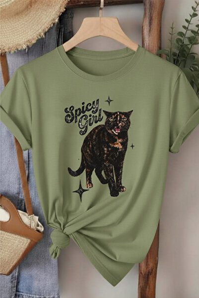 l'eivor Spicy Girl Cat Printed Cotton Women's T-Shirt