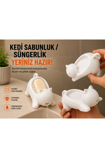 Filkorium3D Plastična posuda za sapun u obliku mačke, držač za sunđer, 16 cm,...