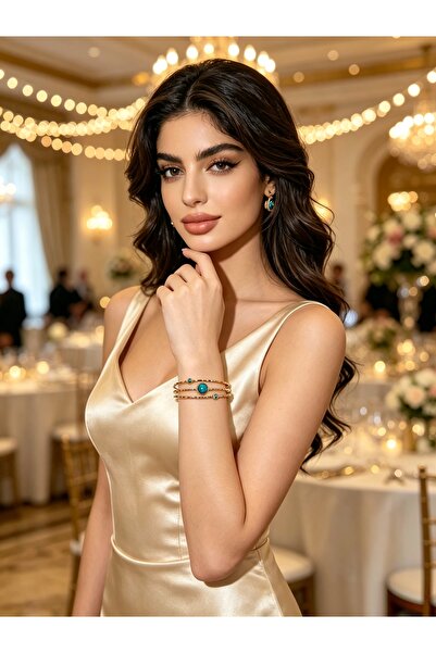 Noon Noora Adjustable elegant bracelet inlaid with turquoise, stainless steel...