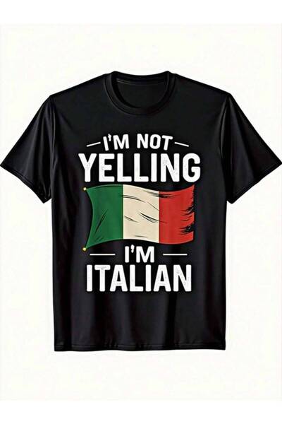 k222 قميص إيطالي مضحك للرجال بعبارة "I'm Not Yelling, I'm Italian"، قميص أسود...