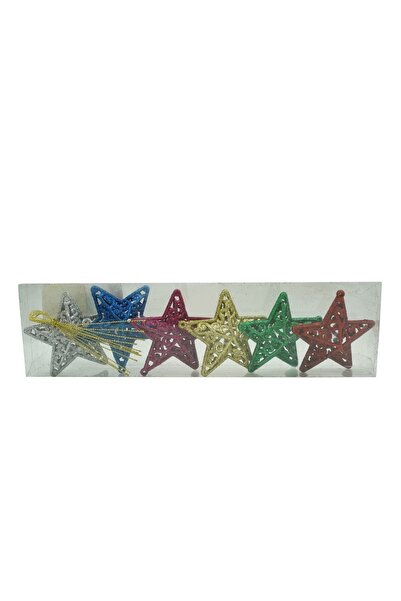 Rao Set de 6 Ornamente de Brad, de Tip Stea, Multicolor, din Plastic, cu Fini...