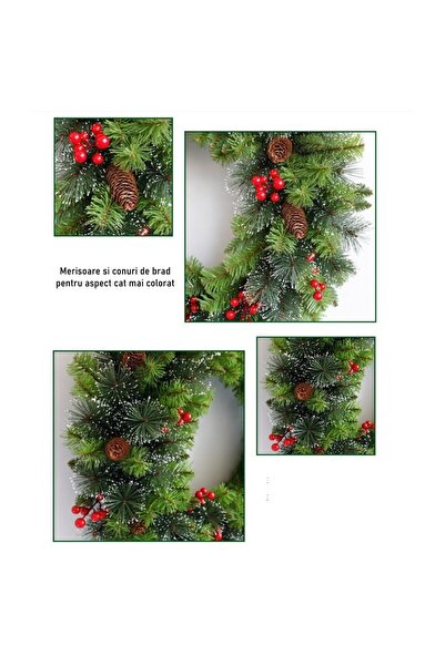 Rao Coronita pentru Craciun 60 Cm, din Brad Artificial, Decorata cu Conuri si...
