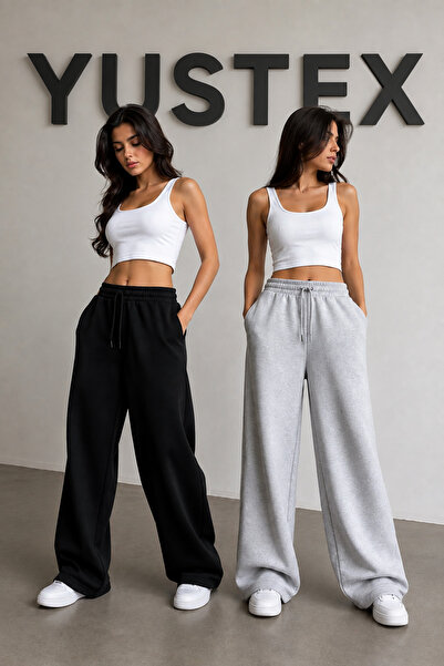 CANDERO 2-Pack Women's Loose-Leg Pocketed Lace-Up Sweatpants (Black and Gray)...